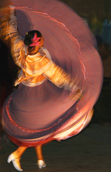 On a trip to Puerto Vallarta, Hendrickson attended a performance that included dance groups from all over the country. He wanted to capture the flavor of the scene -- including the music and motion without a big blur. He decided to take photos using a flash and slow shutter speed.